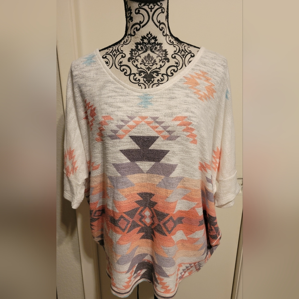 Phil Love Aztec Print Dolman Sleeve‎ Top Sz Med